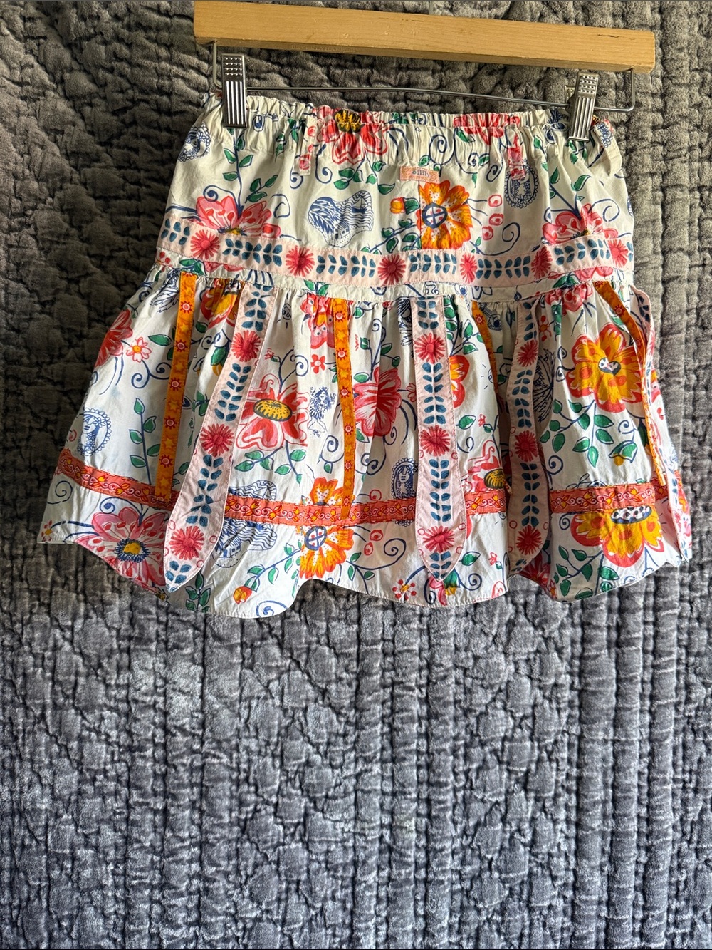 Oilily White Floral Tiered Girls Skirt with Orange and Pink Accents 100%Cotton.